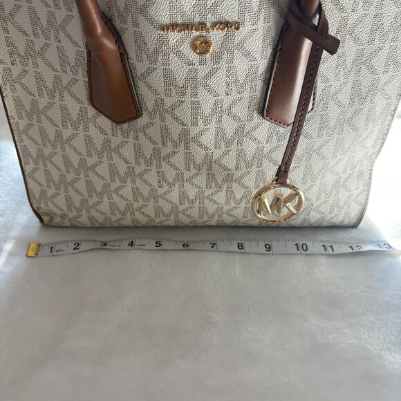 Michael Kors Logo Cream & Brown Canvas & Leather Tote Bag With Detachable Strap - Picture 4 of 16